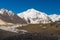 Baltoro Kangri mountain behind Baltoro glacier, Concordia camp,