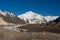 Baltoro Kangri mountain behind Baltoro glacier, Concordia camp,