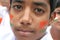 Balu,11,Domalguda Indian boy with face painted with national flag colors