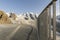 Balustrade in the alps with glacier covered mountains