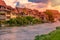 Bamberg city in Germany. River in foreground
