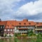 BAMBERG, Germany: Famous Medieval Town of Bamberg in Bavaria Franconia, Old Typical Houses on the River with Sky