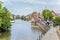 Bamberg, Germany. View embankment Am Cranen. In the background, the Little Venice district