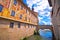 Bamberg. Scenic view of Old Town Hall of Bamberg Altes Rathaus with bridges over the Regnitz river