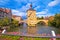 Bamberg. Scenic view of Old Town Hall of Bamberg Altes Rathaus with two bridges over the Regnitz river