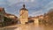 Bamberg. View of Old Town Hall of Bamberg with two bridges over the Regnitz river, Bavaria, Germany