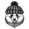 Bamboo bear. Panda. Cool animal wearing knitted winter hat. Warm headdress beanie Christmas cap for tattoo, t-shirt