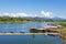 Bamboo bridge and houseboat