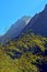 Bamboo brunch and mountain landscape in Nepal.