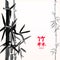 Bamboo bunch and leaves, chinese style painted card design template, background with copy space.