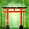 Bamboo forest with red Japanese gate