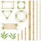 Bamboo frames made of green bamboo. Pieces and leaves of bamboo. Cartoon vector illustration of bamboo