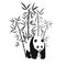 Bamboo with giant panda black and white vector illustration