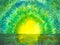 Bamboo green forest arch tunnel sun lighting watercolor painting illustration design hand drawn