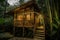 bamboo guesthouse with eco-friendly amenities, surrounded by lush foliage