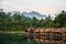 Bamboo huts floating in a Thai village