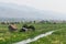 Bamboo huts on Taunggyi floating vegetable gardens of Inle lake, Myanmar