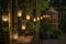 bamboo lanterns and string lights add a natural and elegant touch to garden or patio