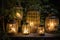 bamboo lanterns and string lights add a natural and elegant touch to garden or patio