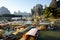 Bamboo raft with colorful roof in xingping village