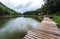 Bamboo Raft in Pang- Oung Lake park on raining day ,Mae Hong So