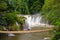 The bamboo rope bridge in Tad Pha Souam waterfall, Laos.