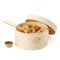 Bamboo steamer. device for steaming food. steamed food. the concept of healthy eating