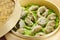 Bamboo steamer with dumplings