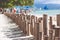 Bamboo sticks on the beach with white sand