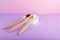 Bamboo toothbrushes, dentifrice tooth powder on color pink background. Biodegradable natural bamboo toothbrush, Plastic free