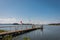 Bamboo walkway, scenic seating for blue lake