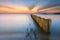 Bamboo wall in the sea and beautiful sunrise at Saphan Hin,