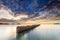 Bamboo wall in the sea and beautiful sunrise at Saphan Hin,