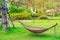 Bamboo wicker hammock hanging on tree for relaxing