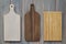 Bamboo wood cutting board on a wooden gray background