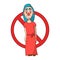 Ban cartoon woman clown in dress. no joke. white background isolated vector illustration