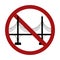 Ban on the construction of bridges. Black silhouette of a bridge on columns in a red sign of prohibition. Vector forbidden sign