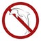 Ban on dolphinariums. Outline dolphin symbol in the prohibition sign. Forbidden on keeping animals in captivity. Vector