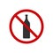 Ban on drinking alcohol icon. Stop bottle symbol. Sign forbidden wines vector