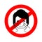 Ban Fake smile. Stop counterfeit joy. Red road Forbidding sign Stretch smile with your fingers