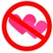 Ban love heart. Symbol of forbidden and stop love