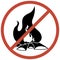 The ban on making campfires. A sign that does not allow burning bonfire on the ground. Danger of forest fires. Flame with a red