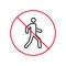 Ban Man Pedestrian Walk Through Street Black Line Icon. People Entry Forbidden Outline Pictogram. Prohibited Pedestrian