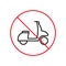 Ban Moped Delivery Zone Black Line Icon. Scooter Forbidden Outline Pictogram. Fast Motorcycle Red Stop Circle Symbol. No