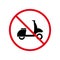 Ban Moped Delivery Zone Black Silhouette Icon. Scooter Forbidden Pictogram. Fast Motorcycle Red Stop Circle Symbol. No