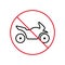 Ban Motorcycle Black Line Icon. Restricted Motorbike Parking Forbidden Outline Pictogram. Prohibited Moto Bike Red Stop