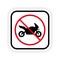 Ban Motorcycle Black Silhouette Icon. Restricted Motorbike Parking Forbidden Pictogram. Prohibited Moto Bike Red Stop