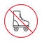 Ban Rollerskate Black Line Icon. Sport Footwear Red Stop Circle Symbol. Forbidden Roller Skate Pictogram. No Allowed