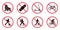 Ban Rollerskate Silhouette Icon Set. Bike Forbid Pictogram. Skateboard Roller Skate Kick Scooter Permit Green Symbol. No