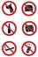 Ban signs on dogs, smoking, food, drinking, camera